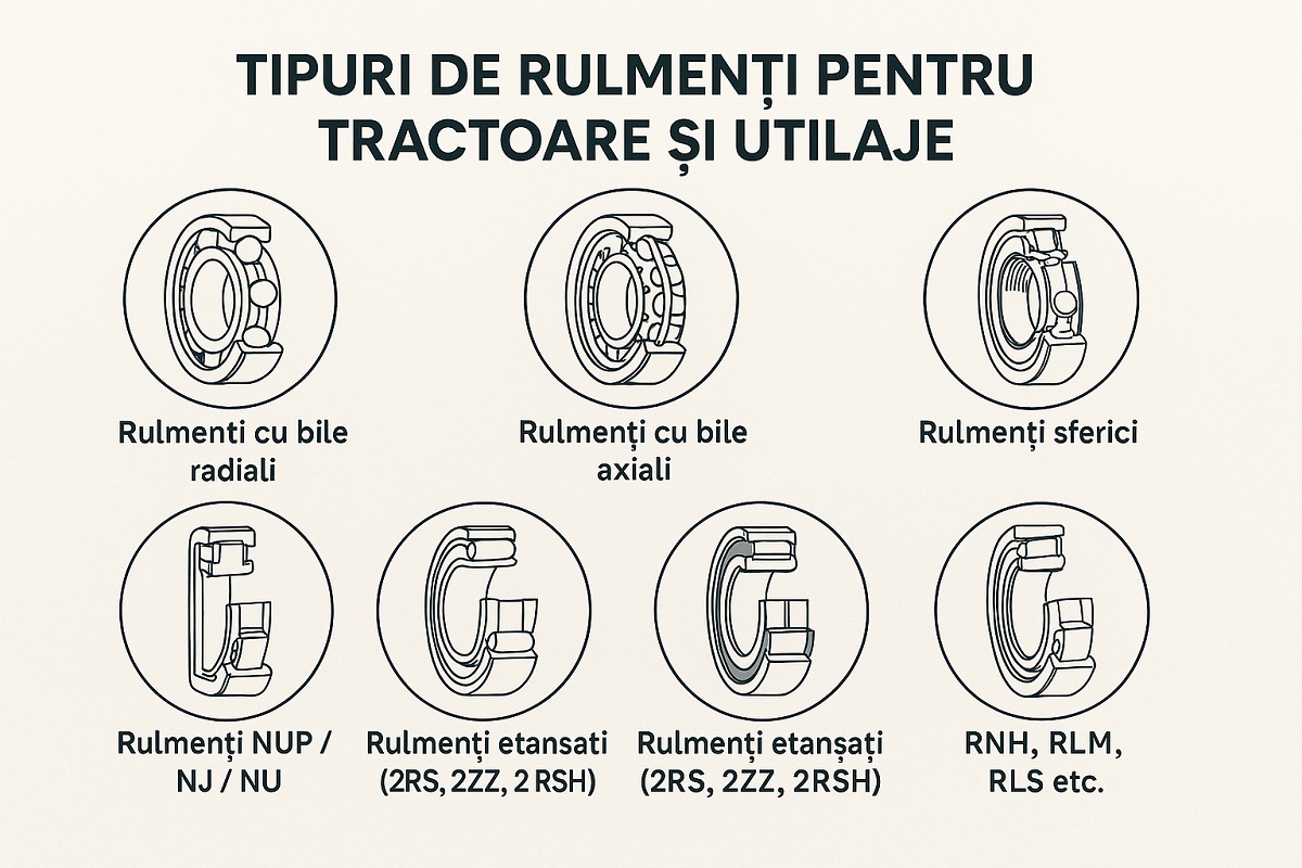Tipuri de rulmenți pentru tractoare și utilaje agricole – bile, conici, cilindrici, sferici, ace, cu etanșare 2RS și 2ZZ