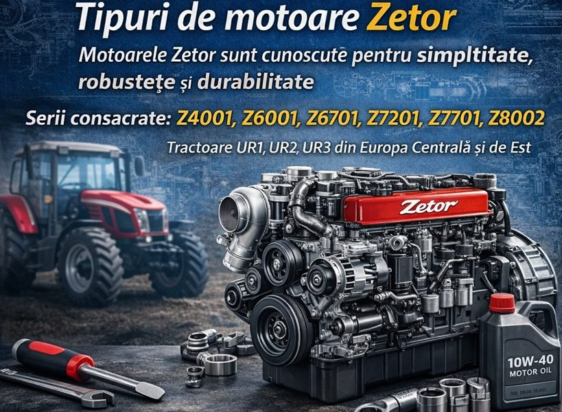 Motoare Zetor pentru tractoare – serii Z4001, Z6001, Z6701, Z7201, Z7701 și Z8002, ghid de identificare piese și ulei motor
